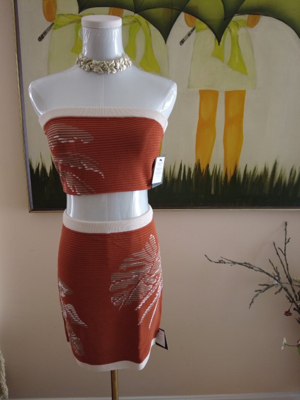 JLUXLABEL Rust/Ivory Lush Shores Print Skirt Set Small-Medium - Picture 2 of 12